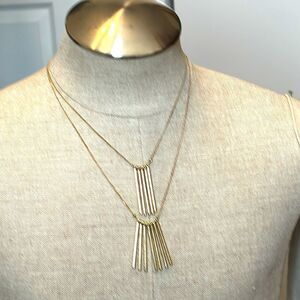 Double Tiered Women’s Gold Tone Chain Necklace with Bar Pendants